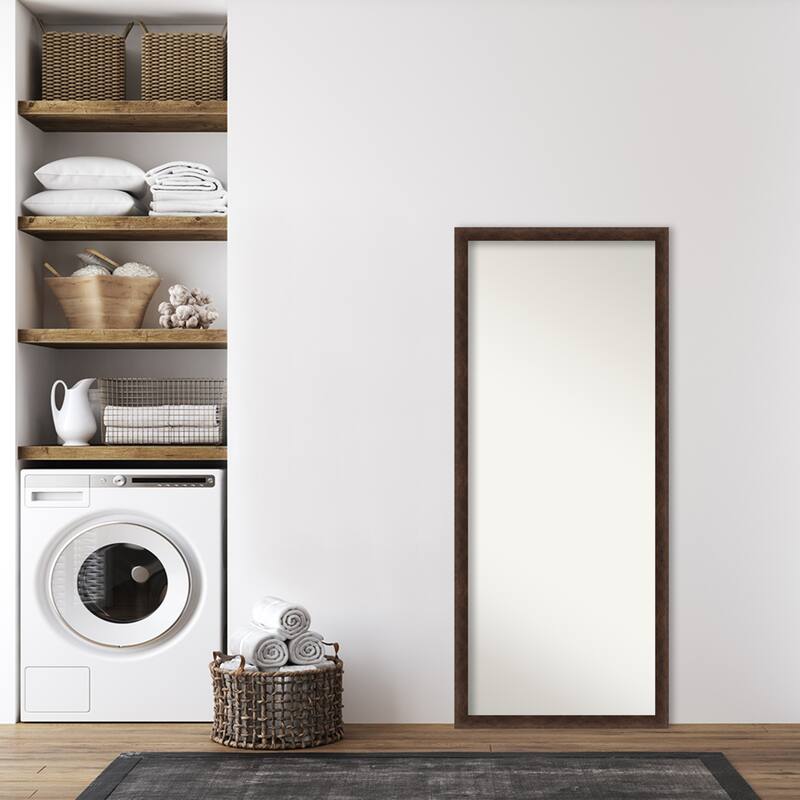 Warm Walnut Narrow Non-Beveled Wood Framed Full-Length Floor Leaner Mirror - Warm Walnut Narrow - Glass Size 24x60