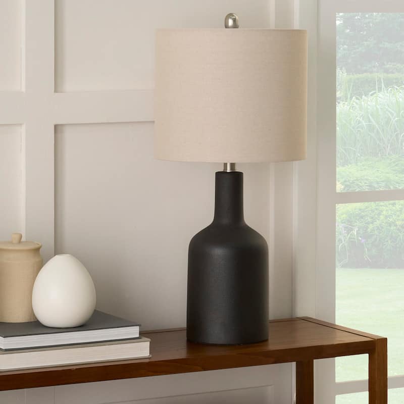 Nourison 22" Minimalist Ceramic Table Lamp with Linen Drum Shade - Black