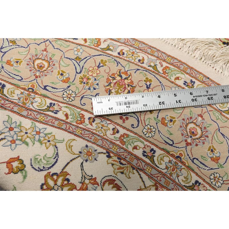 5x5 Round Hand Knotted Ivory Qum All Silk Traditional 600 KPSI Rug - 5' x 5' -Round