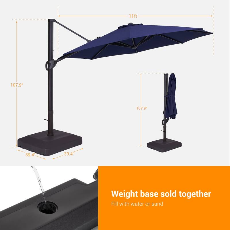 BONOSUKI 11FT Cantilever Patio Offset Umbrella With a Weight Base