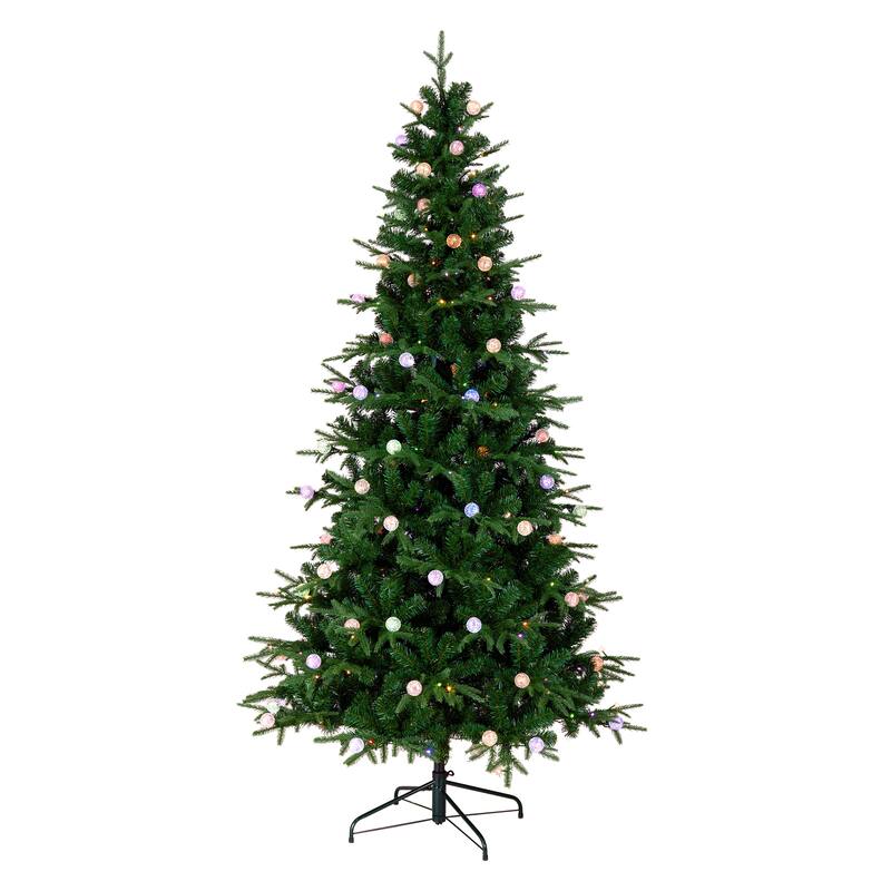 National Tree Company 6 ft. Pre-lit Feel Real Artificial Duxbury Hinged Light Green Tree with 200 Dual Color Globe Lights