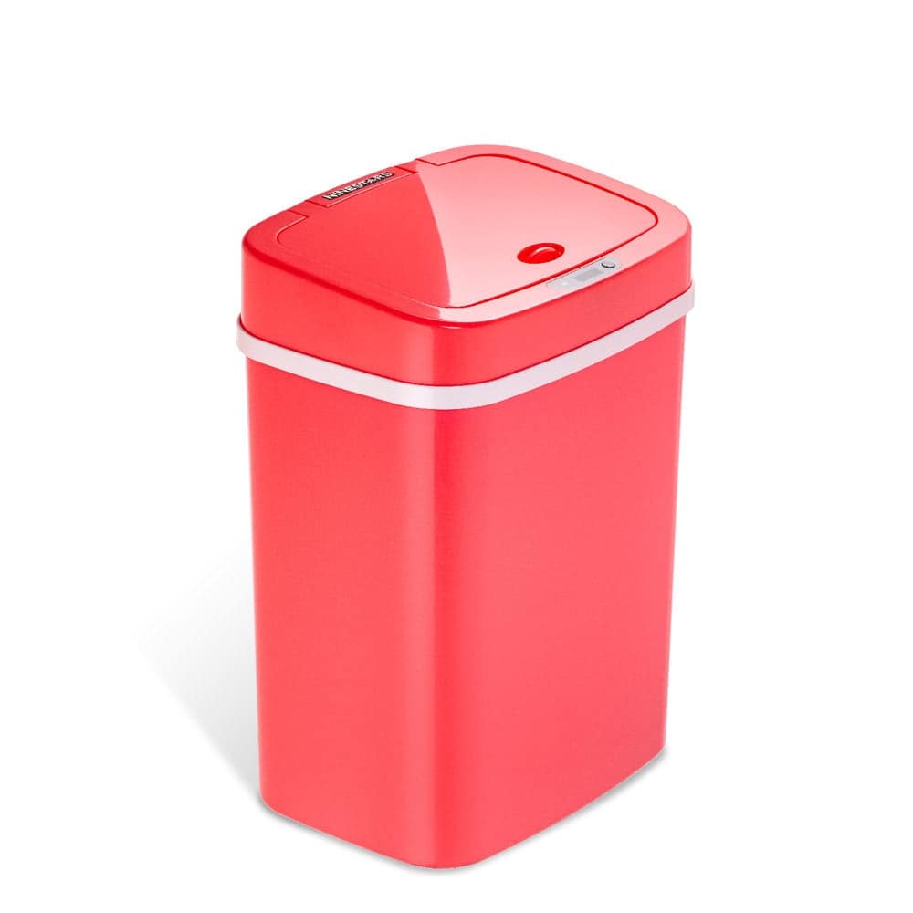 NINESTARS 3.2 Gallon Red Rectangular Motion Sensor Trash Can