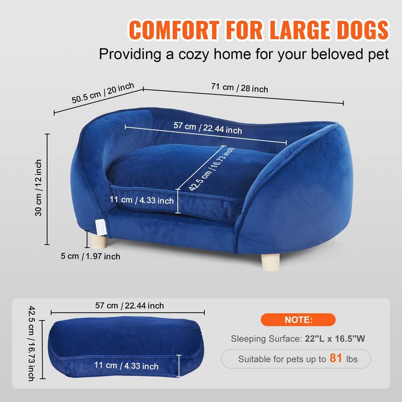 VEVOR Pet Sofa, Dog Couch for Dogs and Cats, Soft Velvety Dog Sofa Bed