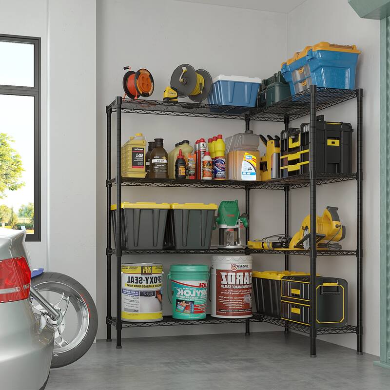 4-Tier Double-Sided Black Iron Display Rack with Adjustable Shelves and Non-Slip Feet - 147(L) x 35(W) x 150(H) cm