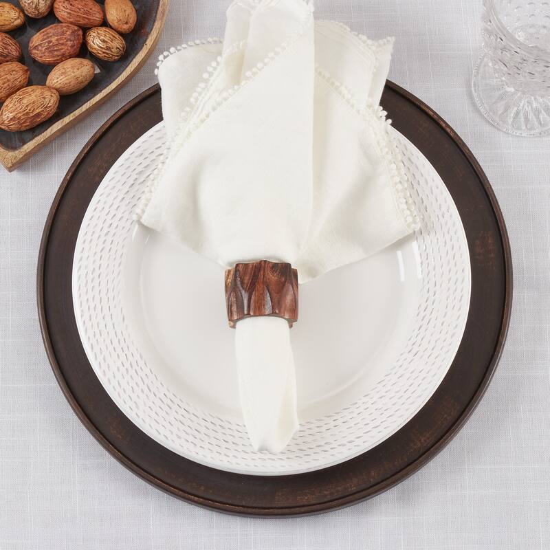 Napkin Rings With Twisted Wood Design (Set of 4) - Brown