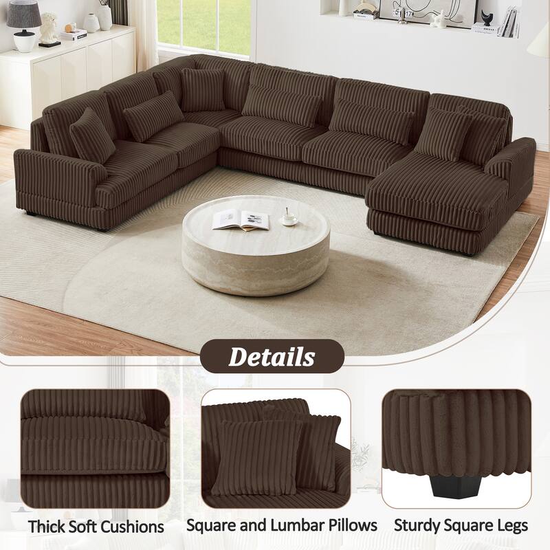 129" Oversized Sectional Sofa, U-shaped Sofa Couch Modern Corduroy Upholstered Deep Seat Sofa with Chaise Lounge