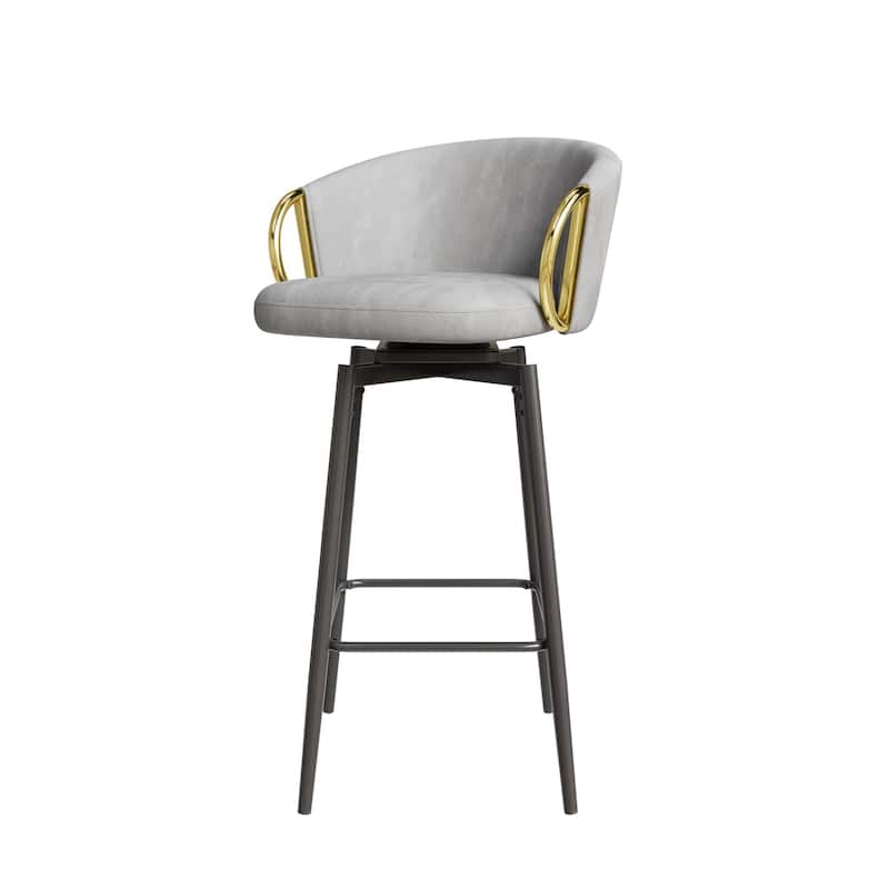 Velvet Bar Chair Set of 2, 360° Swivel Bar Chairs with Metal Legs, Upholstered Counter Height Bar Chairs w/Anti Slip Pads