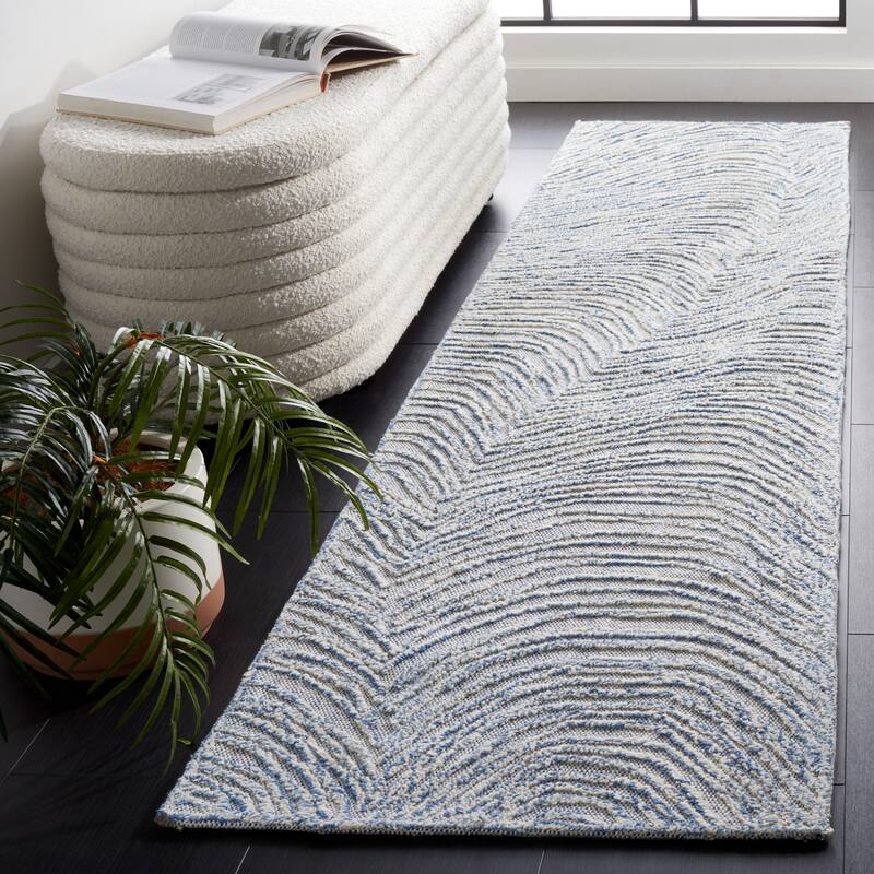 SAFAVIEH Handmade Trace Brandie Wool Rug - 2'3" x 9' Runner - Navy