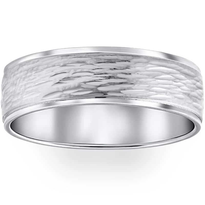 Hand Etched 6mm Dome Wedding Band White Gold