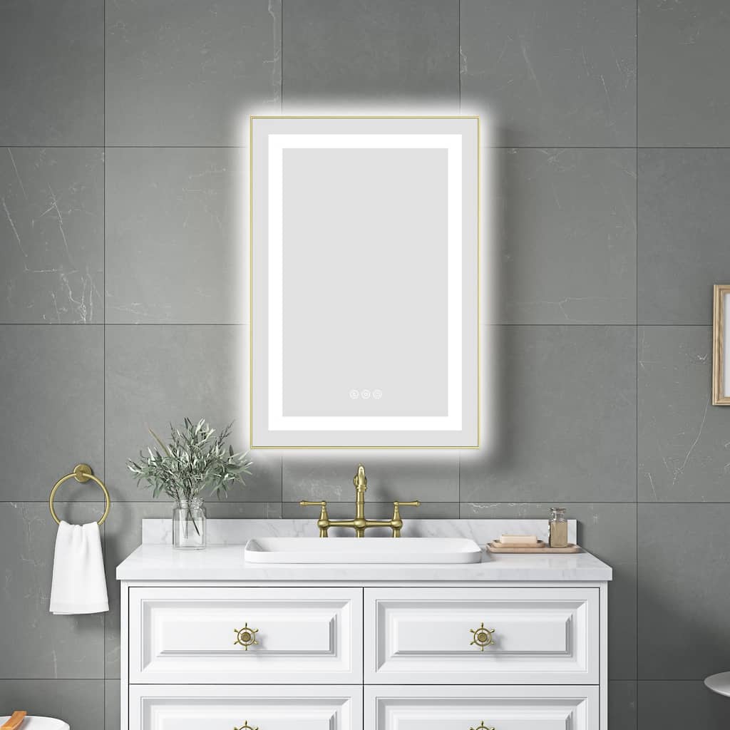 20" x 32" LED Bathroom Mirror with Front and Backlight, Wall Mounted Vanity Mirror with Aluminum Frame, Anti-Fog