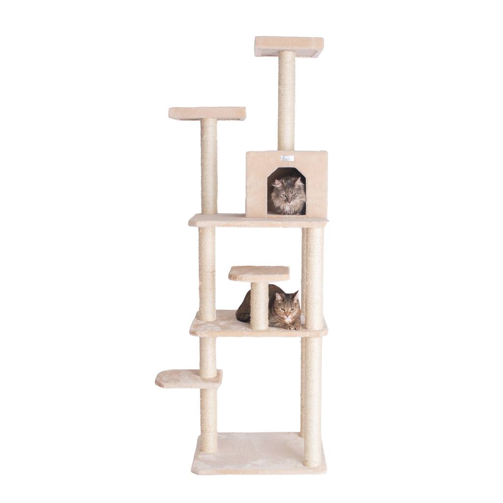 GleePet Real Wood 74-Inch Cat Tree With Seven Levels, Beige