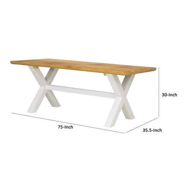 Mimi 75 Inch Dining Table, Thick X Shaped Legs, White and Brown Acacia ...
