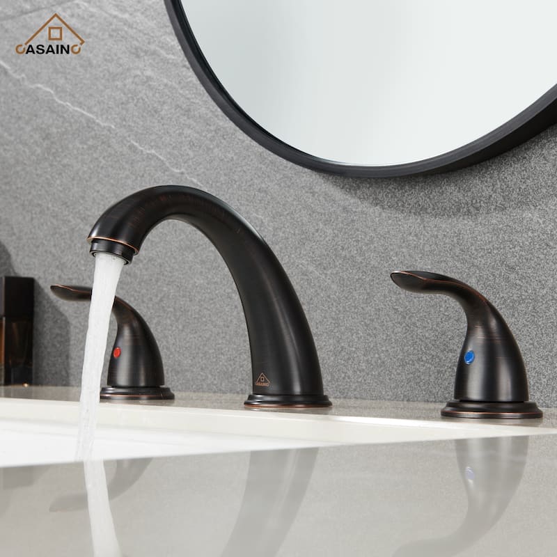 8 in. Widespread Double Handle Bathroom Faucet with Drain Kit Included - Bronze