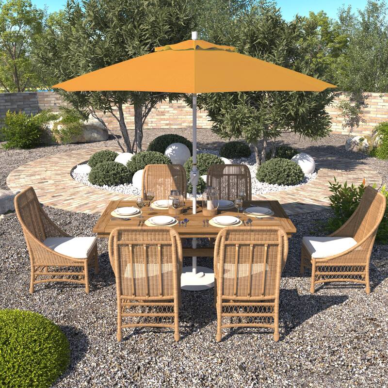 California Umbrella 9' Round Crank Lift Push Button Tilt White Aluminum Patio Umbrella Sunbrella