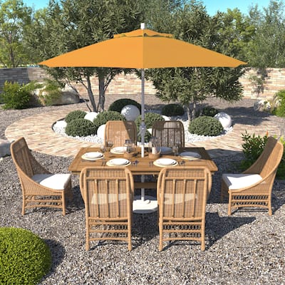 California Umbrella 9' Round Crank Lift Push Button Tilt White Aluminum Patio Umbrella Sunbrella