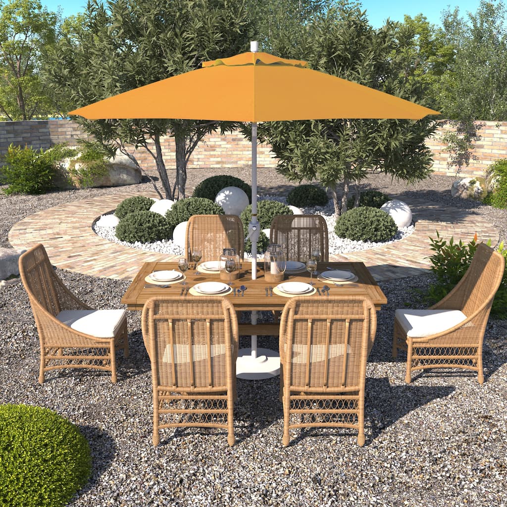 California Umbrella 9' Round Crank Lift Push Button Tilt White Aluminum Patio Umbrella Sunbrella