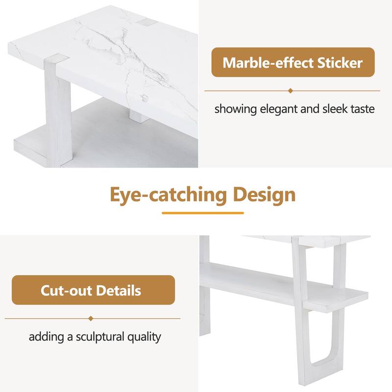 Narrow Console Table with Marble-Effect Top
