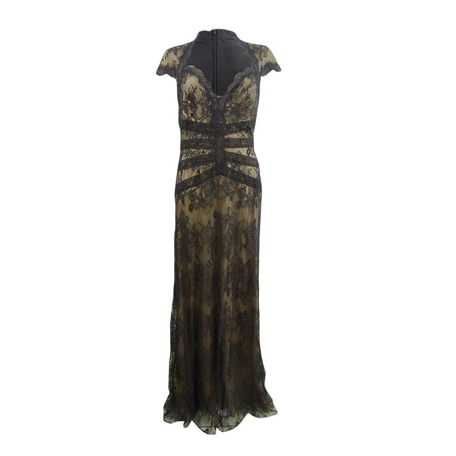 Tadashi Shoji Women's Lace Evening Gown (8, Black/Nude)