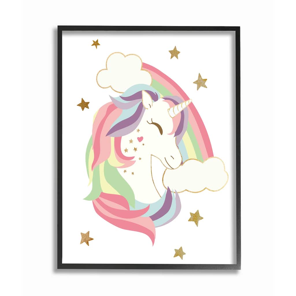 Stupell Glam Rainbow Unicorn Starry Rainbow Design Framed Wall Art - White