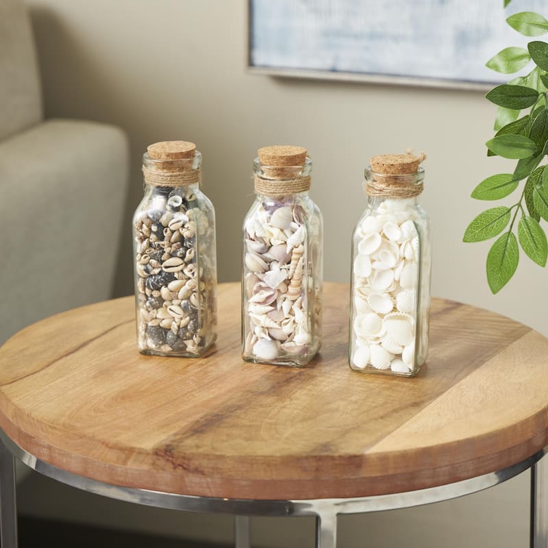 Glass Orbs & Vase Filler with Seashells and Jute Rope Accents - Set of 3 Clear - Roche River Decor - 3"W x 3"L x 8"H