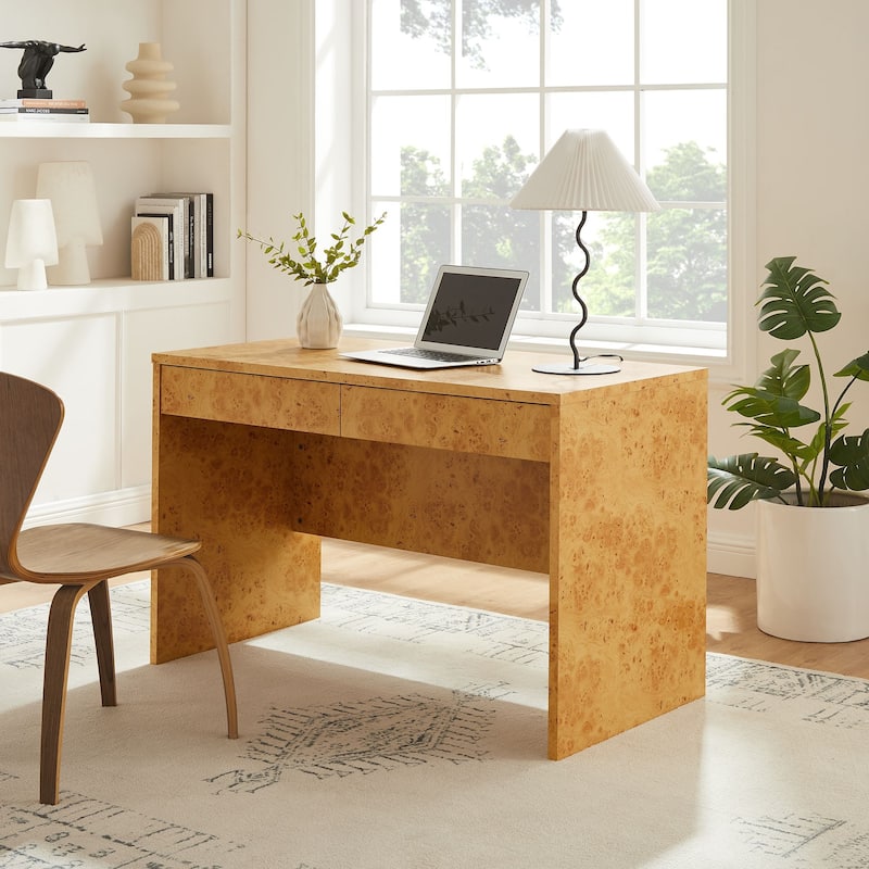 Hudson 2-Drawer Burl Wood Desk - Burl
