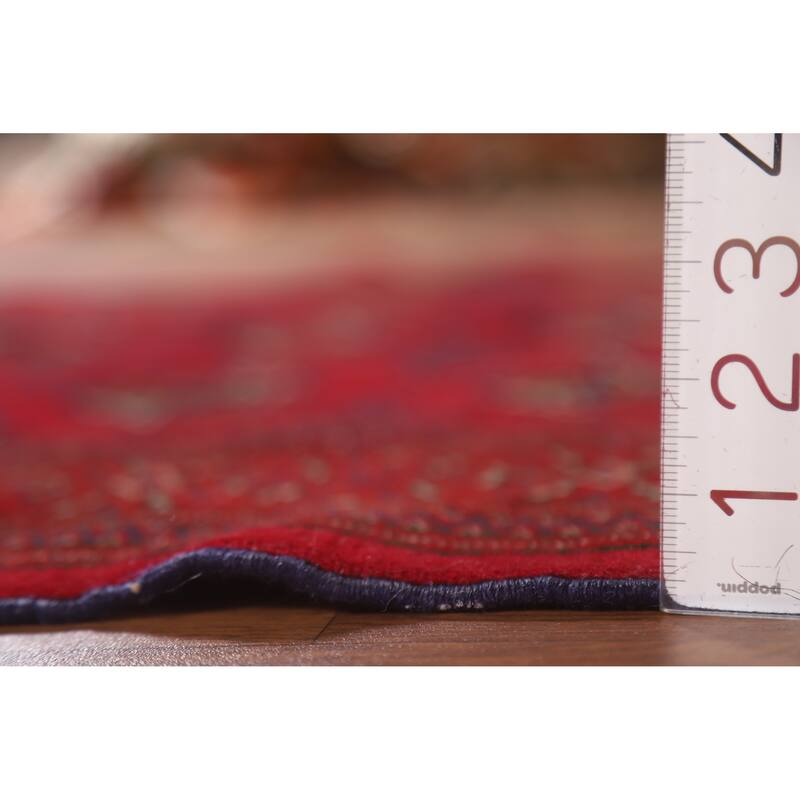 Geometric Red Turkoman Persian Vintage Foyer Rug Handmade Wool Carpet - 4'3"x 5'8"