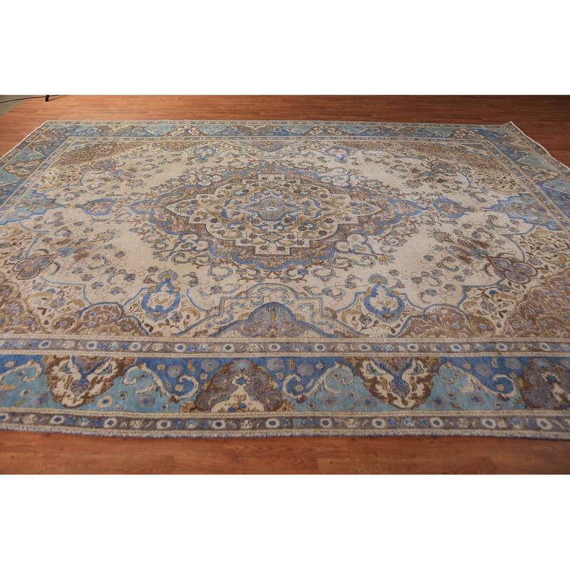 Geometric Tabriz Persian Area Rug Handmade Bedroom Wool Carpet - 9'8"x 13'1"
