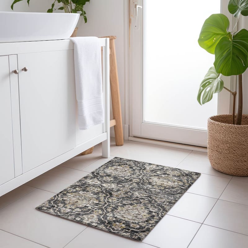 Premium Washable Super Soft Traditional Kashan Mayfield Rug - Shadow - 1' 8" x 2' 6" - Rectangle