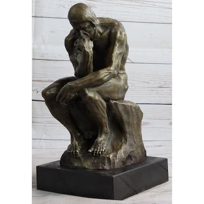 The Thinker Thinking Man By Auguste Rodin Bronze Metal Sculpture Statue Art 12 Inches X 6 Inches