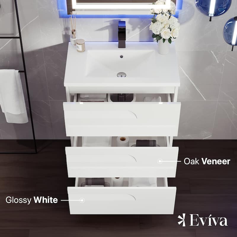 Eviva Joy 32"W White Freestanding Bath Vanity with Porcelain Top