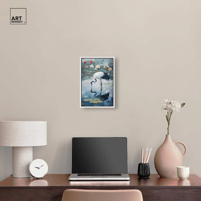 Crane in Lilies Canvas by Art Remedy