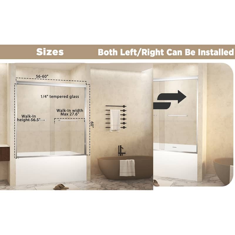 60" W × 60" H Framed Double Sliding Shower Door with Stainless Steel Handle
