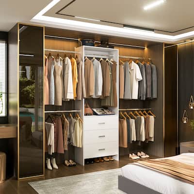 Cimly Closet Organizer with 3 Wooden Drawers, Adjustable Closet System with 5 Expandable Hanging Rods