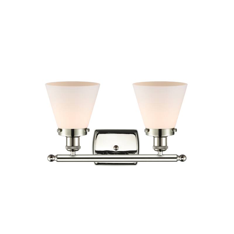 Innovations Lighting Ballston Urban Cone - 2 Light 16" Bath Vanity Light - Polished Nickel/Matte White