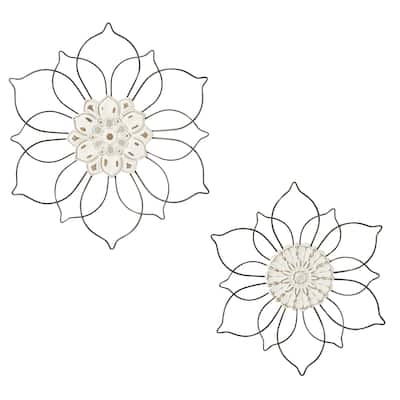 Metal Floral Home Wall Decor - Set of 2 Black - Roche River Decor