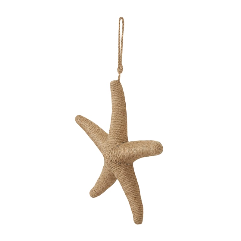 Light Brown or Cream Jute Handmade Wrapped Starfish Wall Decor with Hanging Rope