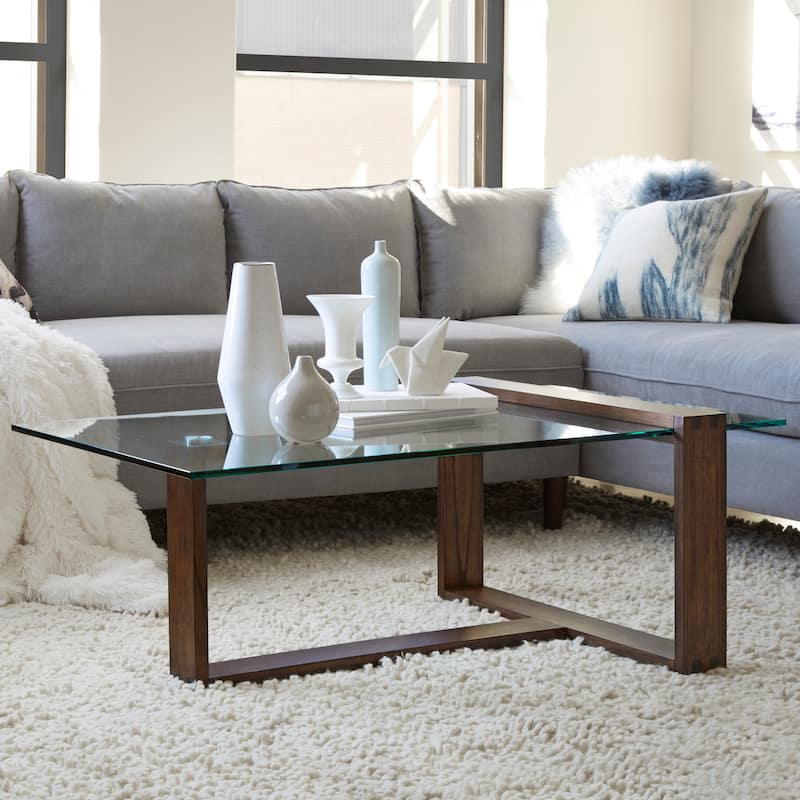 Magnussen Home Bristow Acorn Rectangular Cocktail Table - 48''W x 30''D x 18''H - Acorn - Wood/Glass
