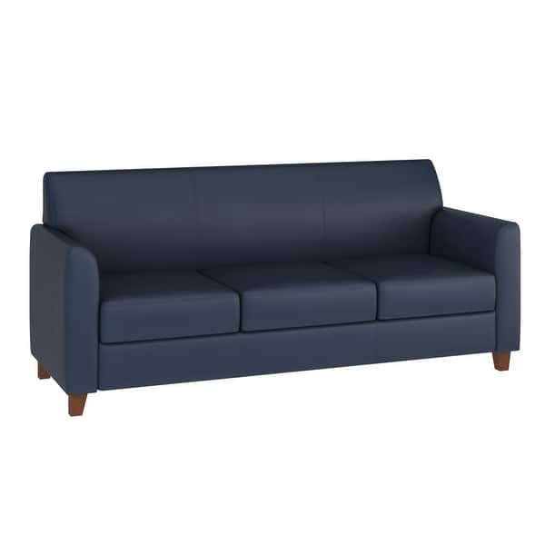 slide 2 of 10, LeatherSoft Sofa with Clean Line Stitched Frame - 70"W x 29"D x 32.25"H Navy
