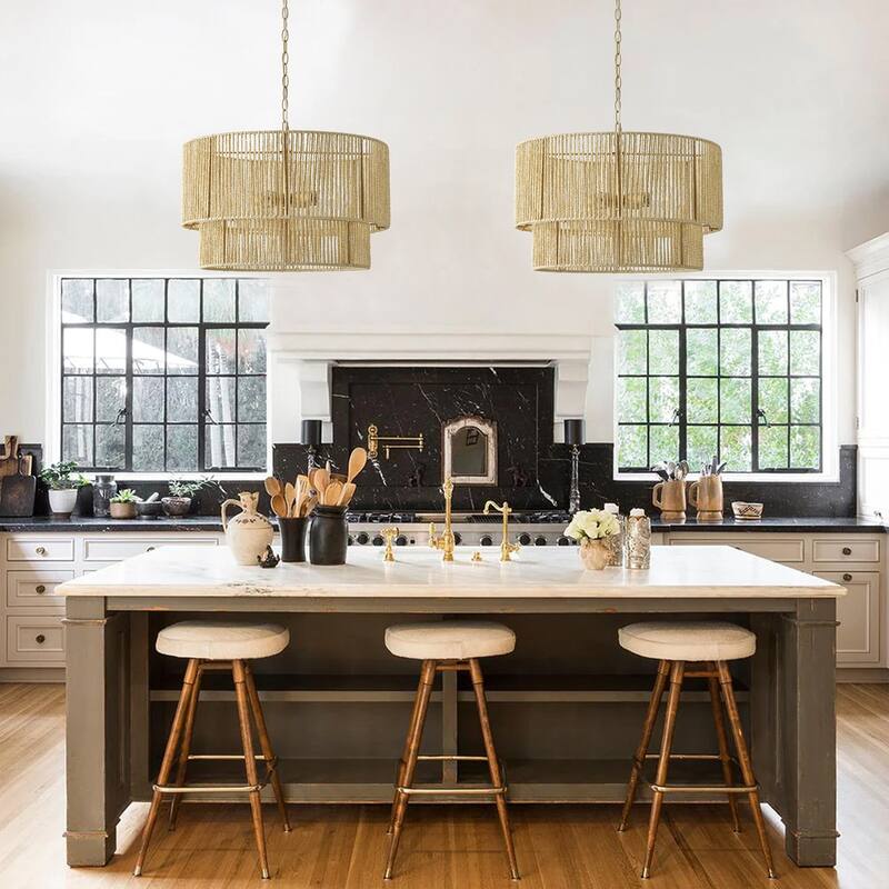 Farmhouse Gold 4-Light Paper Rope Craft Pendant Light