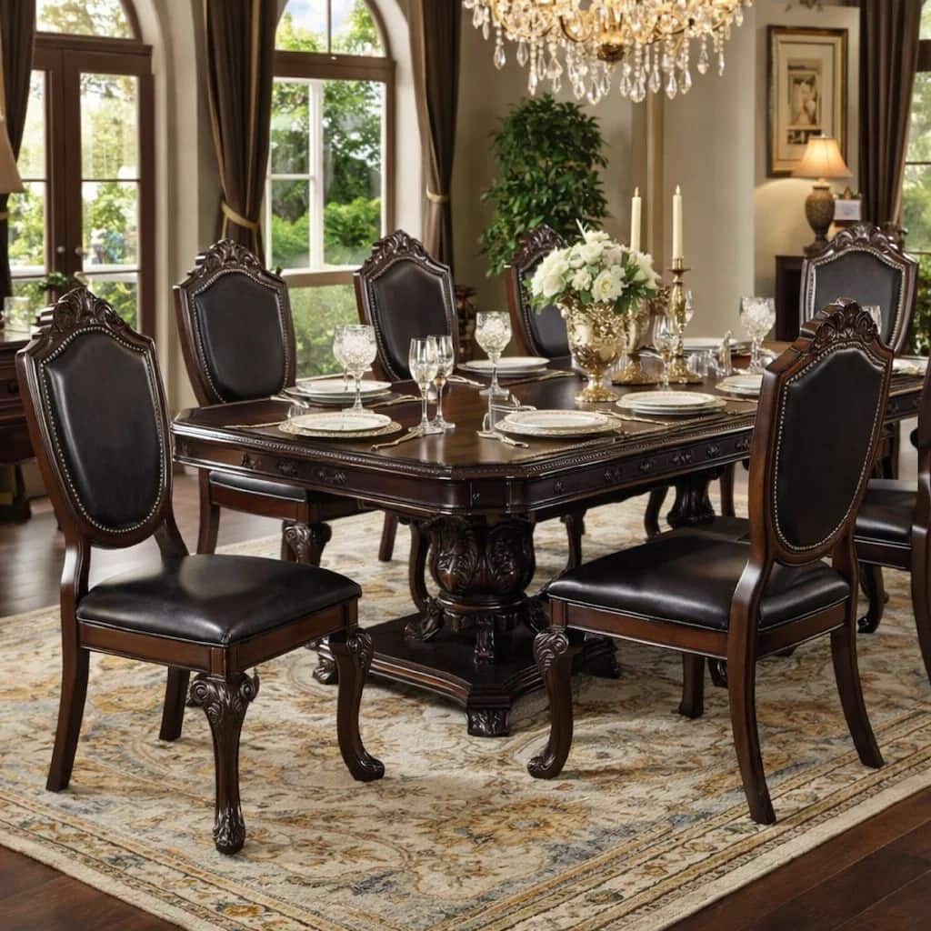 Traditional Rubber Wood Dining Chair With Faux Leather Upholstery , Set Of 2,Brown