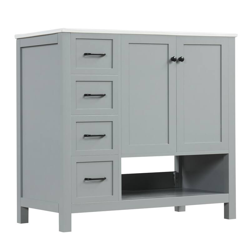 Bathroom Vanity with Ceramic Sink, Bathroom Storage Cabinet with 2 Drawers, Bathroom Vanity with 1 Tip-Out Drawer and 1 Door