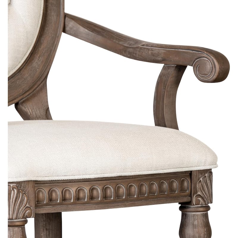 Tufted Arm Chairs Set Formal Oak Finish
