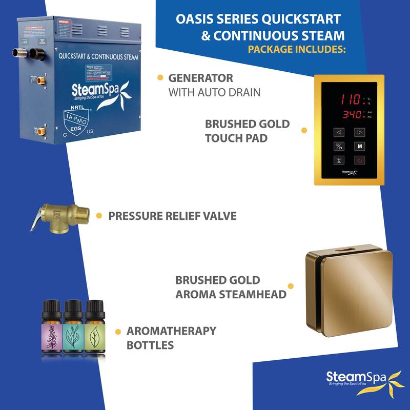 Oasis Series 9000-Watts Steam Generator with Continuous Steam Plus Easy Touch Pad and Auto Drain