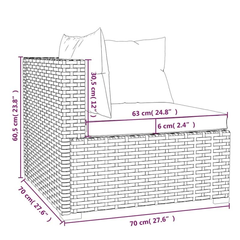 vidaXL Patio Lounge Set Outdoor Sectional Sofa Set Table Garden Poly Rattan - 27.6" x 27.6" x 23.8"