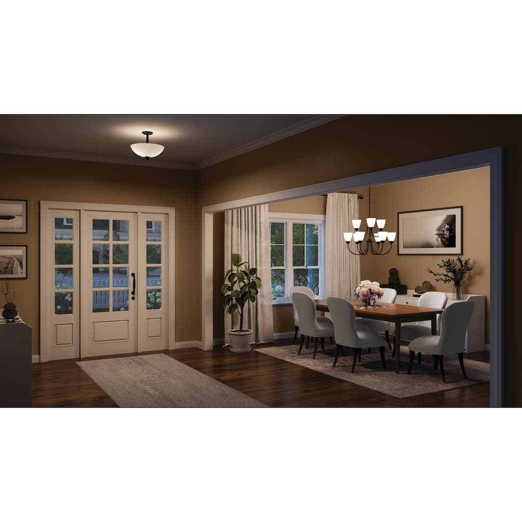 Kichler Lighting Jolie 2-Light Pendant Semi Flush with Satin Etched Glass in Black