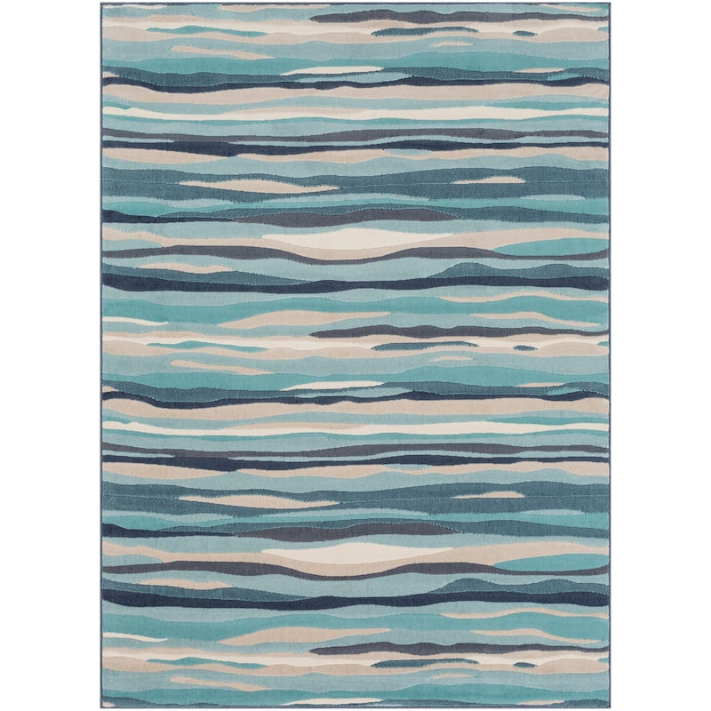 Livabliss Colton Aqua Wavy Stripes Area Rug