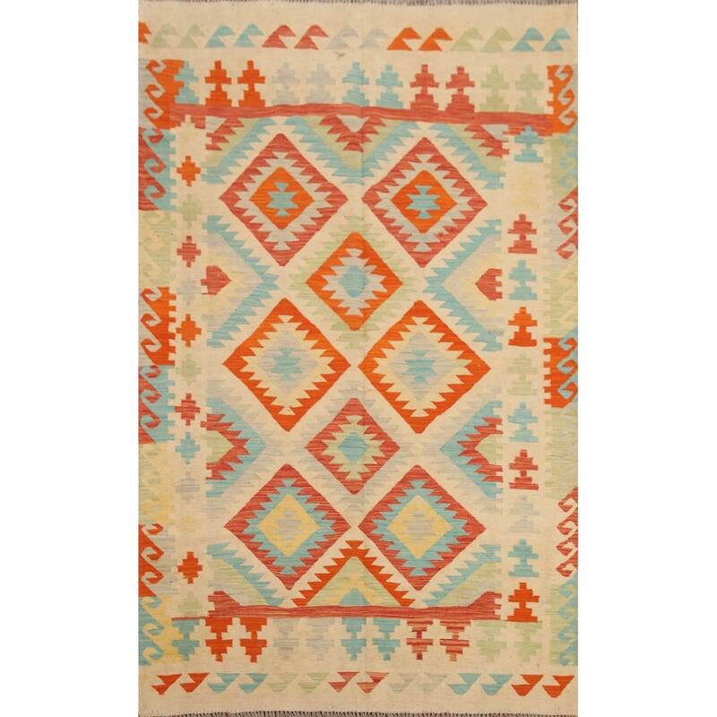 Hand Woven Oriental 100% Wool Carpet Southwestern Geometric Multi-Colored Kilim Area Rug - 6' 10'' X 4' 9''