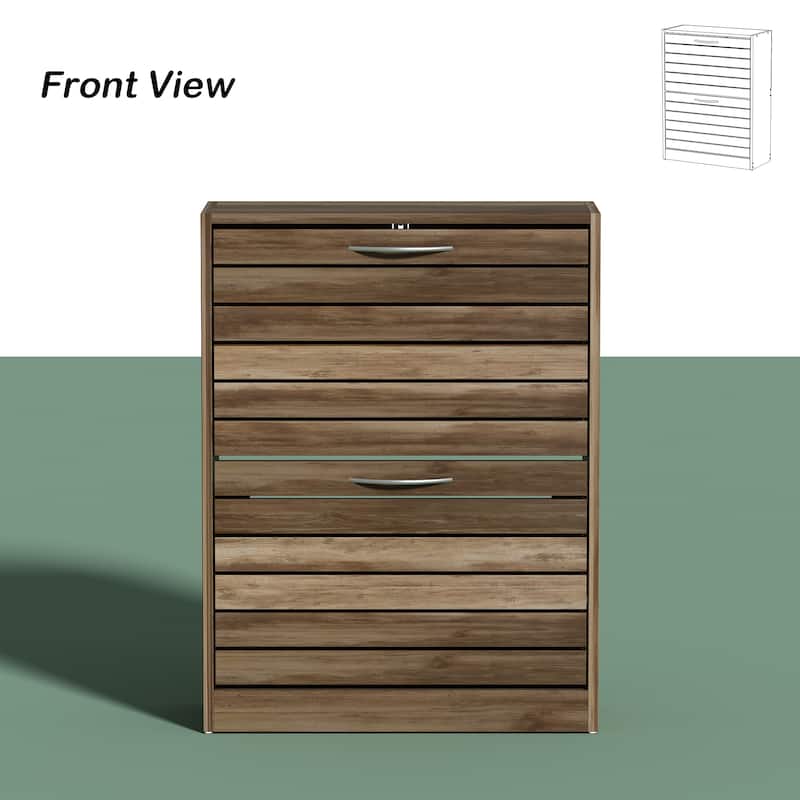 Timechee 8 Pair Shoe Storage Cabinet with 2 Drawers, Wood Louver Door