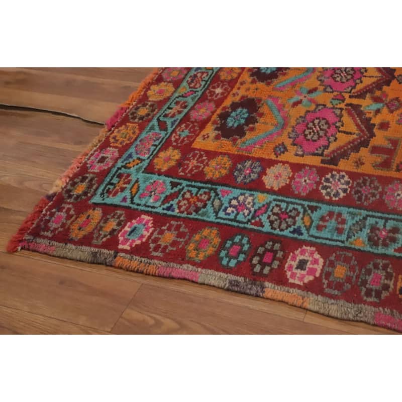 Hand Knotted Oriental 100% Wool Carpet Traditional Geometric Oranges & Rust Shiraz Runner Rug - 11' 0'' X 3' 3''