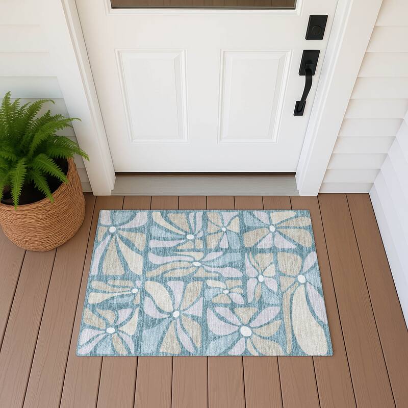 Machine Washable Indoor/ Outdoor Modern Gilcrest Chantille Rug - Teal - 1'8" x 2'6"